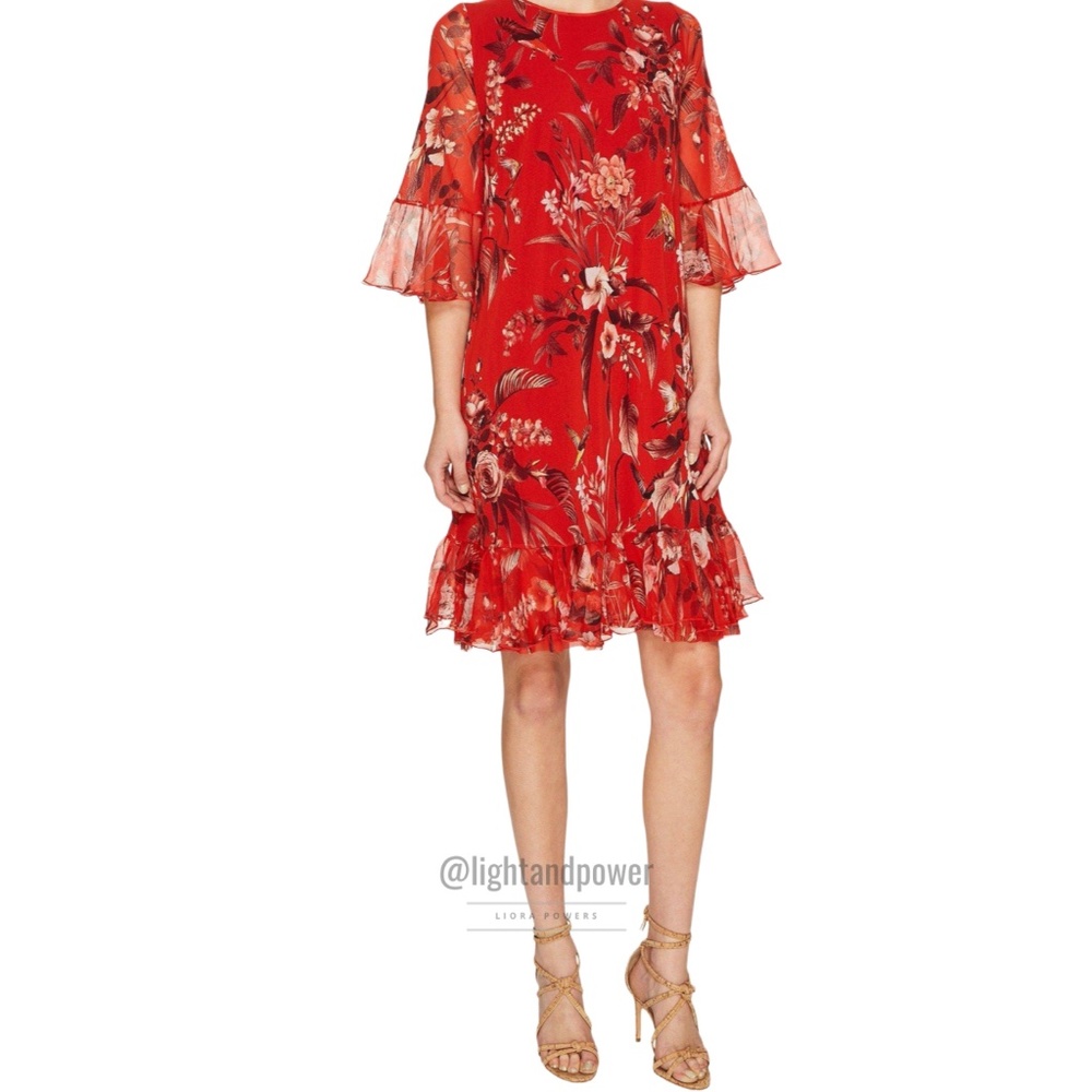 FUZZI™ Hummingbird Red Silk Tulle Dress S EUC - Picture 1 of 10